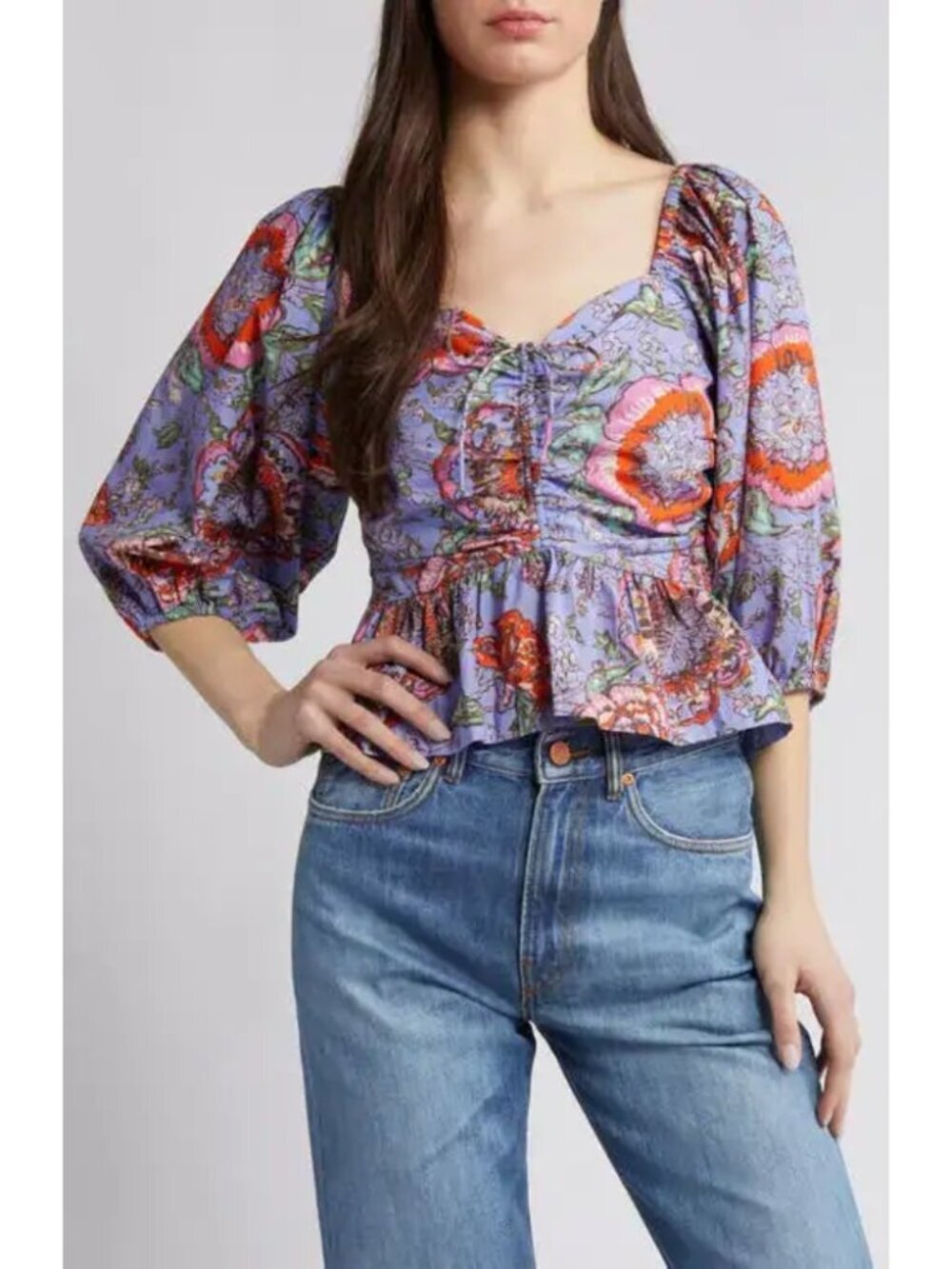NWT Cleobella Brena Blouse Multicolor Floral Manika Peplum Organicc Cotton Sz S